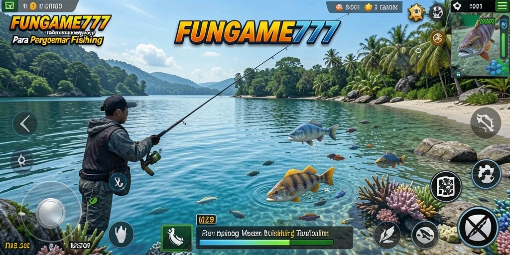 Menampilkan gameplay memancing yang seru dan interaktif di FUNGAME777.