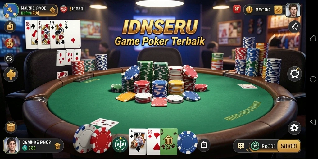Screenshot menunjukkan gameplay seru saat bermain Poker di IDNSERU.