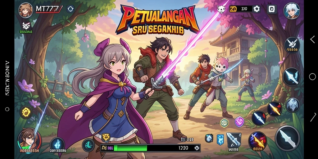 Tampilan gameplay menakjubkan dari MT777 dengan karakter anime yang beraksi.