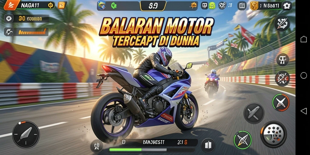 Tampilan screenshot utama NAGA11 yang menampilkan momen balapan yang mendebarkan.