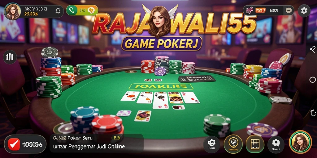 Tampilan gameplay RAJAWALI55 dengan suasana poker yang menegangkan.