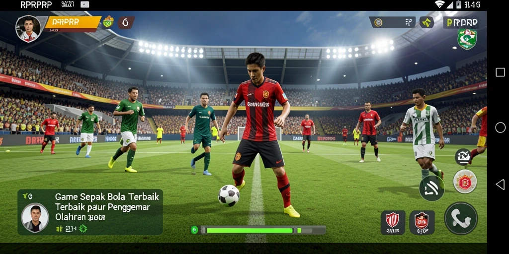 Screenshot utama RPRPRP menampilkan pertandingan sepak bola yang seru.