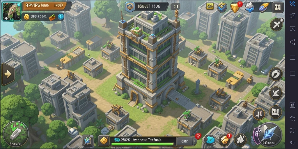 Tangkapan layar gameplay RPVIP5 yang menampilkan menara dan musuh dalam Tower Defense.