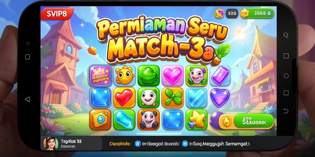 Tangkapan layar gameplay SVIP8, menunjukkan combo match-3 yang seru.