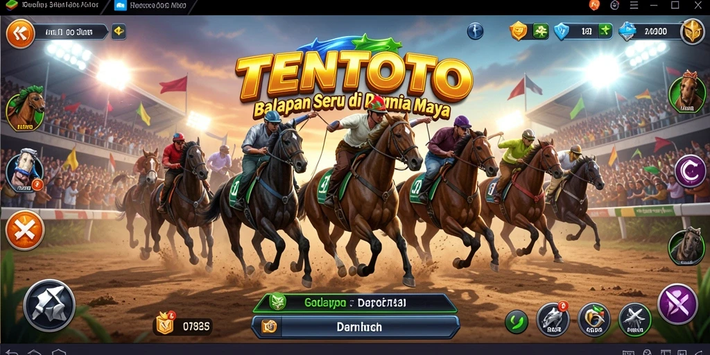 Screenshot utama TENTOTO menampilkan keseruan balapan dengan berbagai kendaraan.