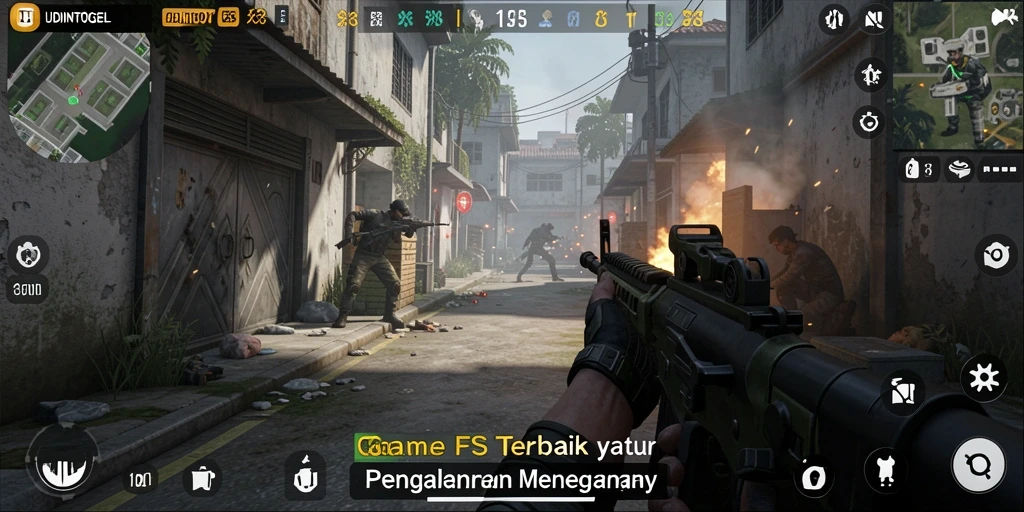 Screenshot menunjukkan aksi mendebarkan dalam permainan FPS UDINTOGEL.